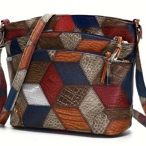 NWOT, NIB, Multicolor Patchwork Shoulder Bag and Matching Wallet
